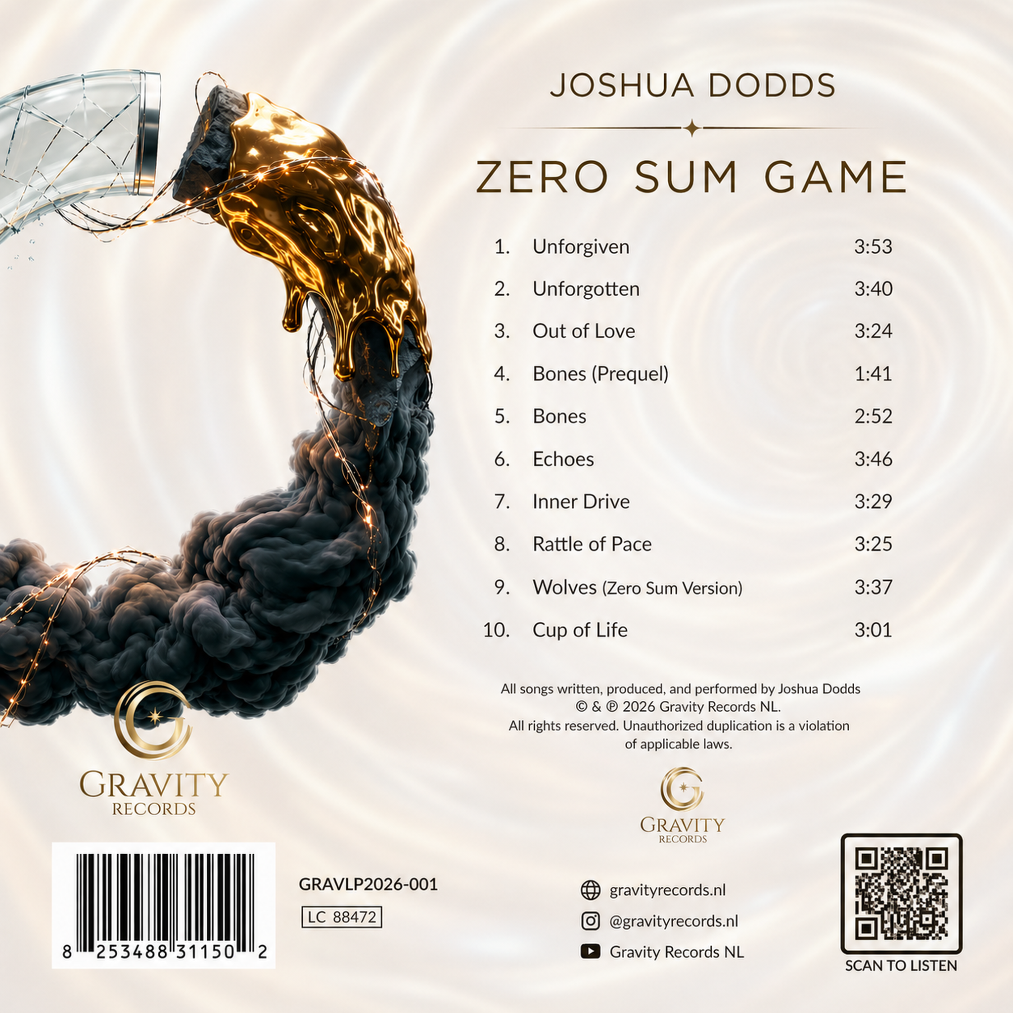 Zero Sum Game back cover art with track list